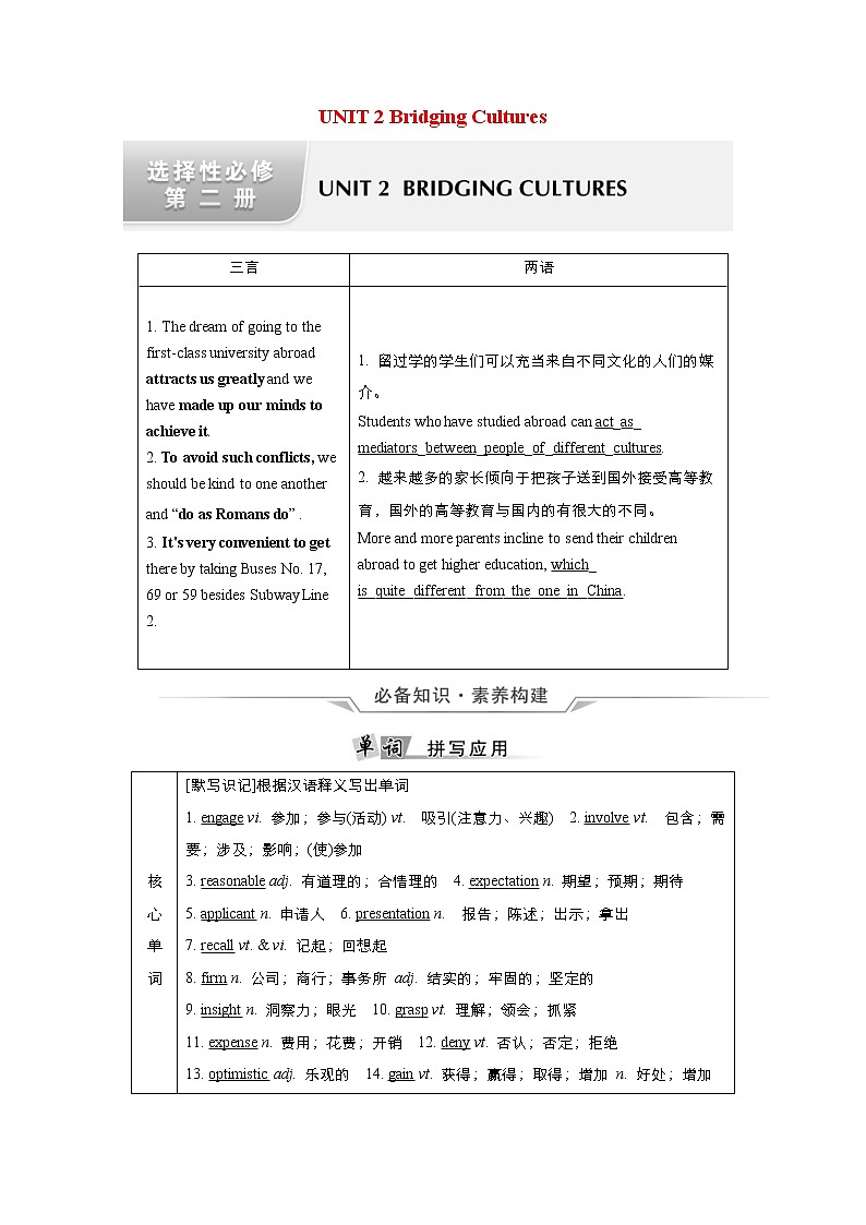 (新高考)高考英语一轮复习教案选择性必修二 Unit 2 Bridging Cultures(含答案)第1页