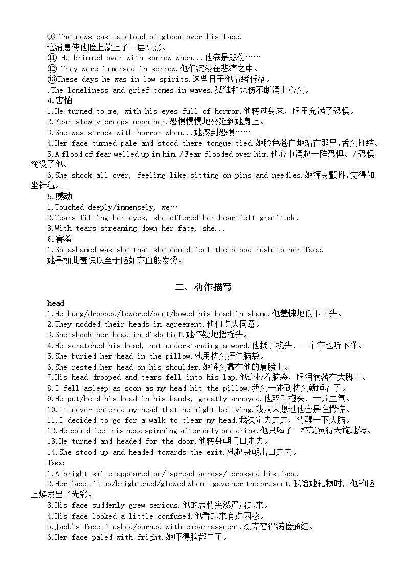 高中英语新高考读后续写素材（情感描写+动作描写）02