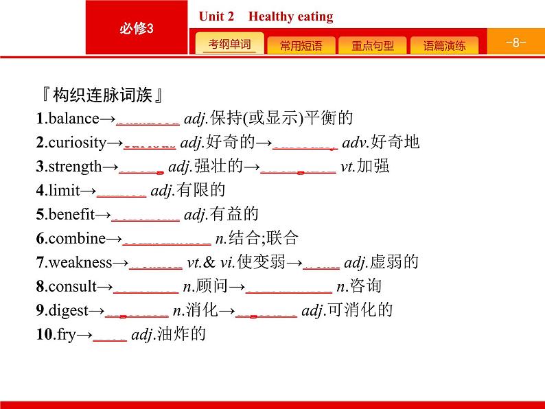 (人教版)高考英语一轮复习课件必修三预习案 Unit 2　Healthy eating (含答案)第8页