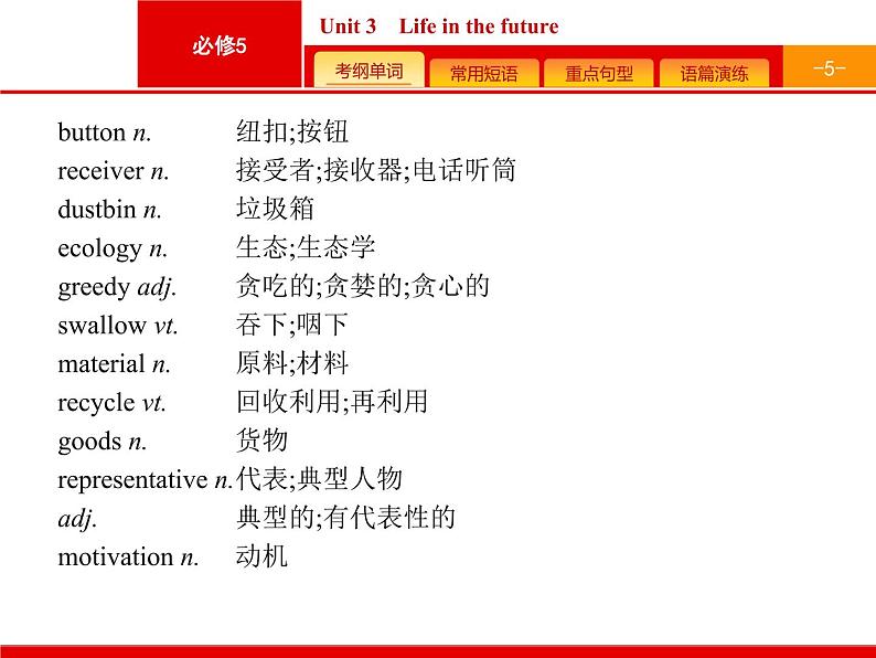 (人教版)高考英语一轮复习课件必修五预习案 Unit 3　Life in the future (含答案)05