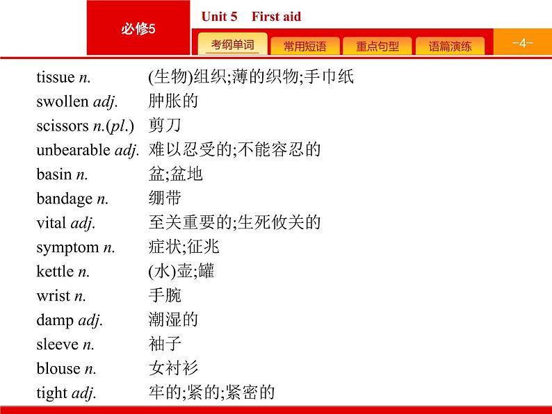 (人教版)高考英语一轮复习课件必修五预习案 Unit 5　First aid (含答案)04