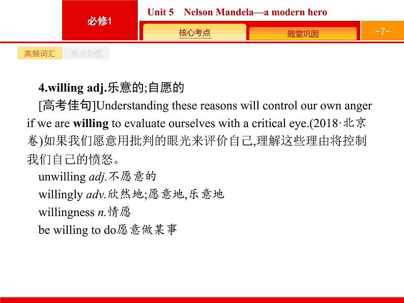 (人教版)高考英语一轮复习课件必修一Unit 5　Nelson Mandela—a modern hero (含答案)07