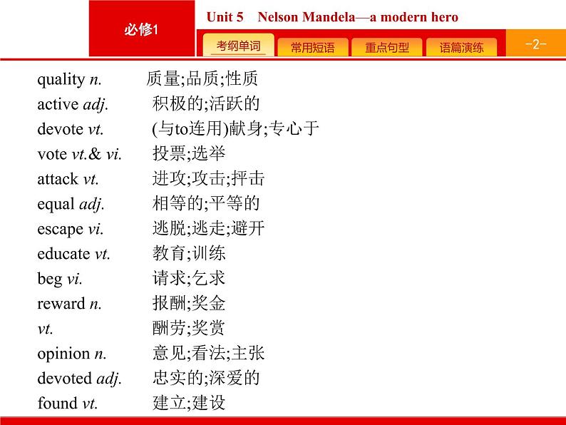 (人教版)高考英语一轮复习课件必修一预习案 Unit 5　Nelson Mandela—a modern hero (含答案)02