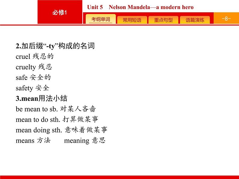 (人教版)高考英语一轮复习课件必修一预习案 Unit 5　Nelson Mandela—a modern hero (含答案)08