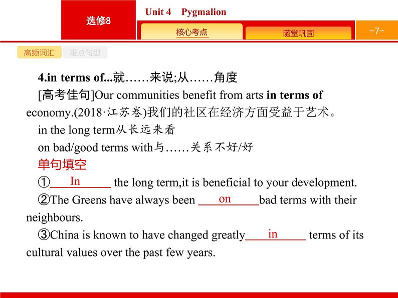 (人教版)高考英语一轮复习课件选修八8.4 Unit 4　Pygmalion (含答案)07