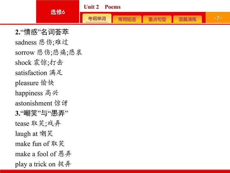 (人教版)高考英语一轮复习课件选修六预习案6.2 Unit 2　Poems (含答案)第7页