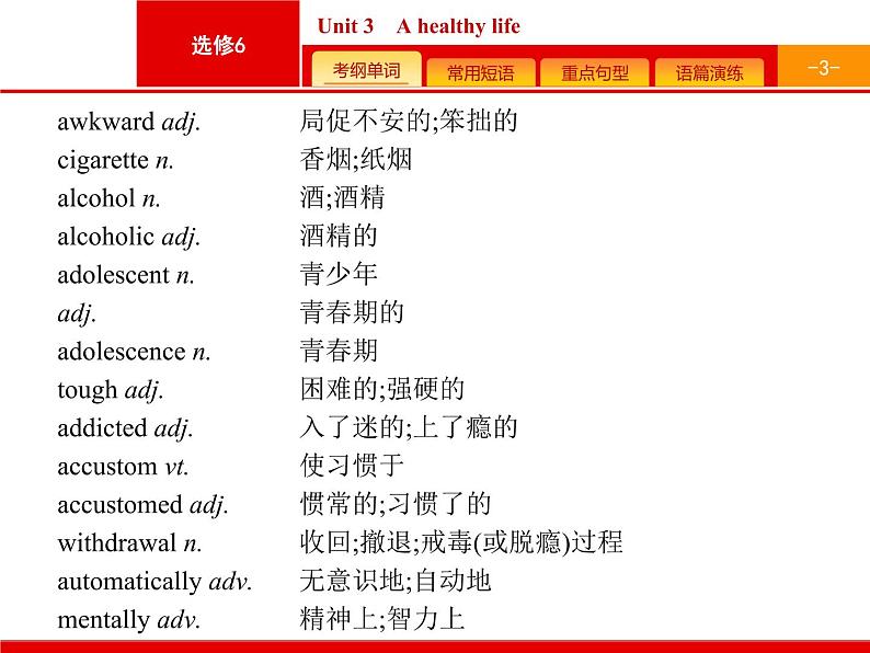 (人教版)高考英语一轮复习课件选修六预习案6.3 Unit 3　A healthy life (含答案)03