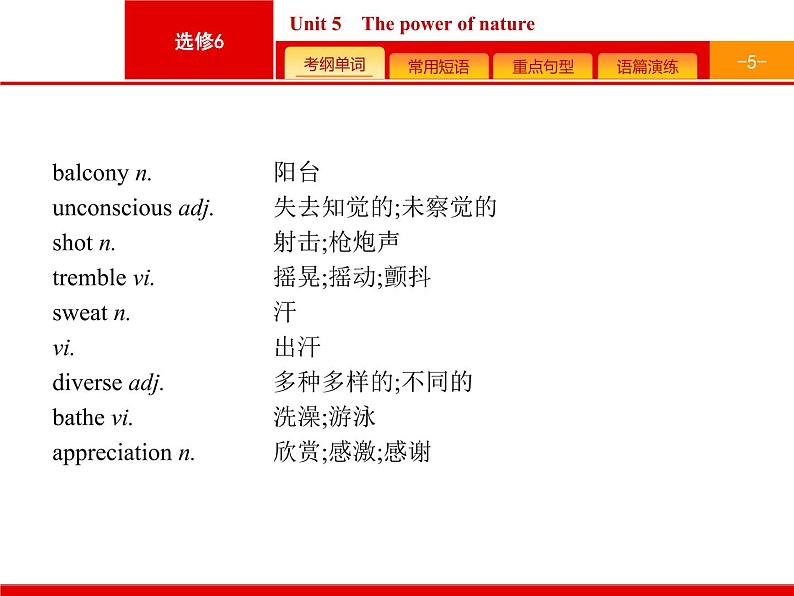 (人教版)高考英语一轮复习课件选修六预习案6.5 Unit 5　The power of nature (含答案)05