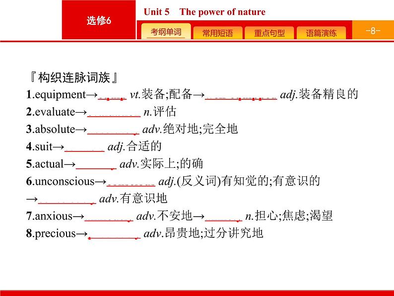 (人教版)高考英语一轮复习课件选修六预习案6.5 Unit 5　The power of nature (含答案)08