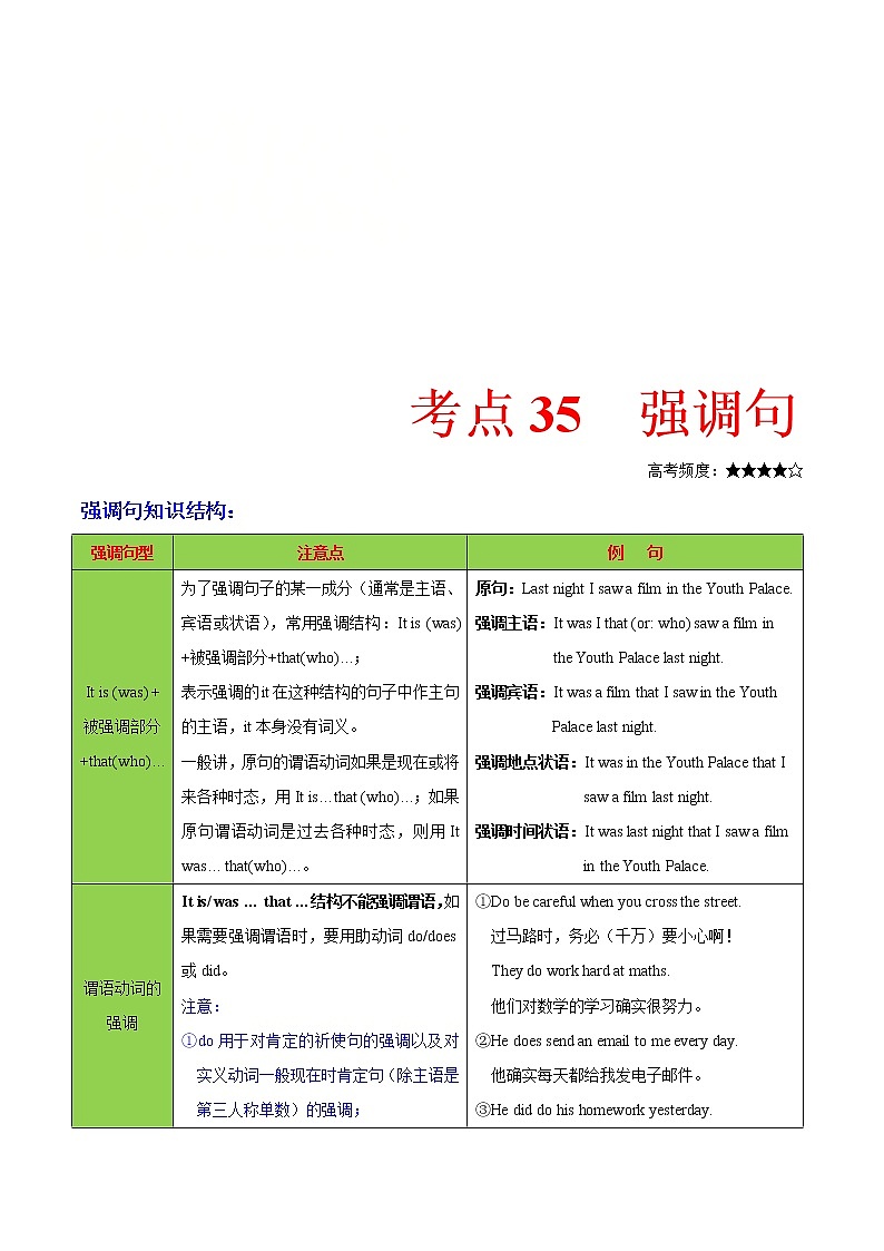 (通用版)高考英语二轮复习考点过关练35《强调句》(含解析)第1页
