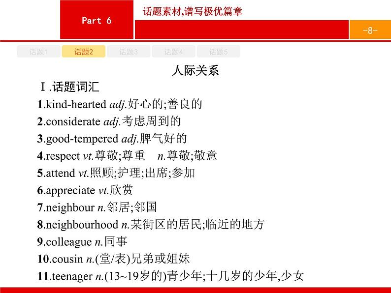 (通用版)高考英语二轮复习写作专题突破Part6 话题素材,谱写极优篇章 (含答案)课件第8页