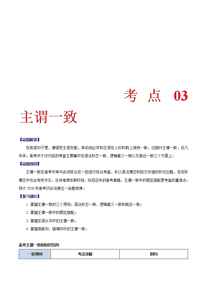 (通用版)高考英语二轮复习考点过关练03《主谓一致》(含解析)第1页