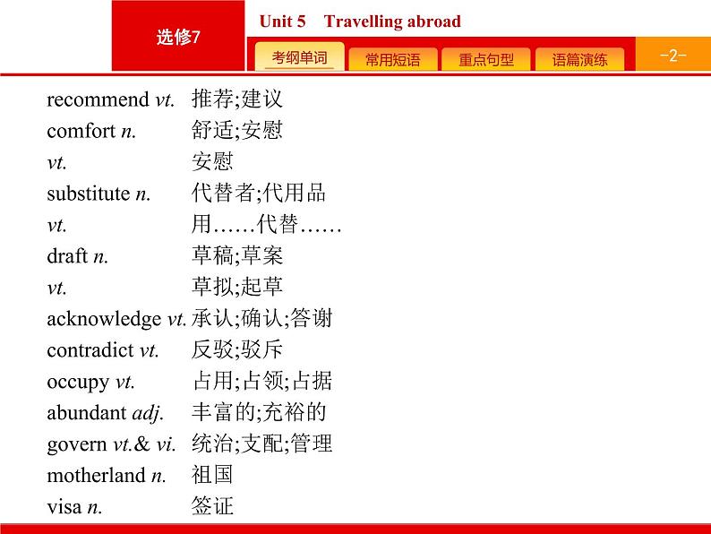 (人教版)高考英语一轮复习课件选修七预习案7.5 Unit 5　Travelling abroad (含答案)第2页