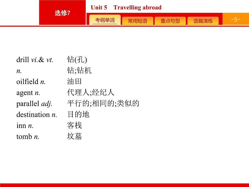 (人教版)高考英语一轮复习课件选修七预习案7.5 Unit 5　Travelling abroad (含答案)第5页