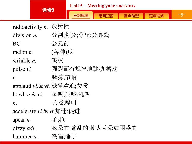 (人教版)高考英语一轮复习课件选修八预习案8.5 Unit 5　Meeting your ancestors (含答案)05