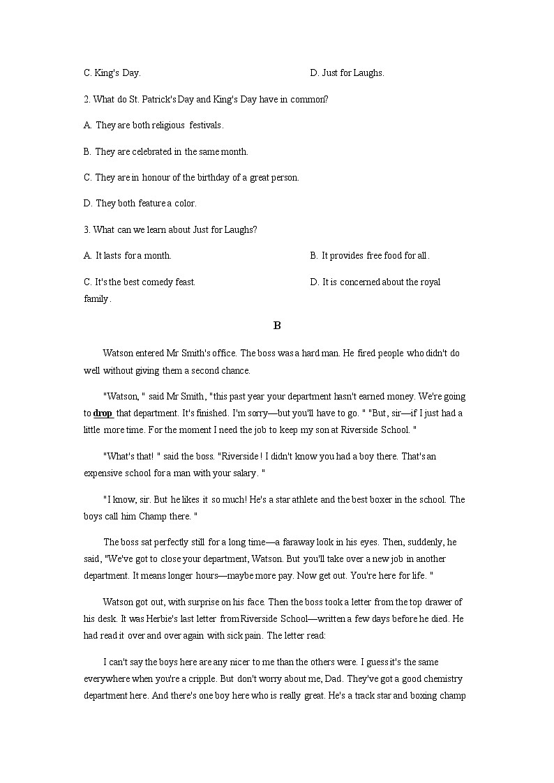 山西省山西师范大学实验中学2021-2022学年高一下学期第二次月考英语考试试题含解析第2页