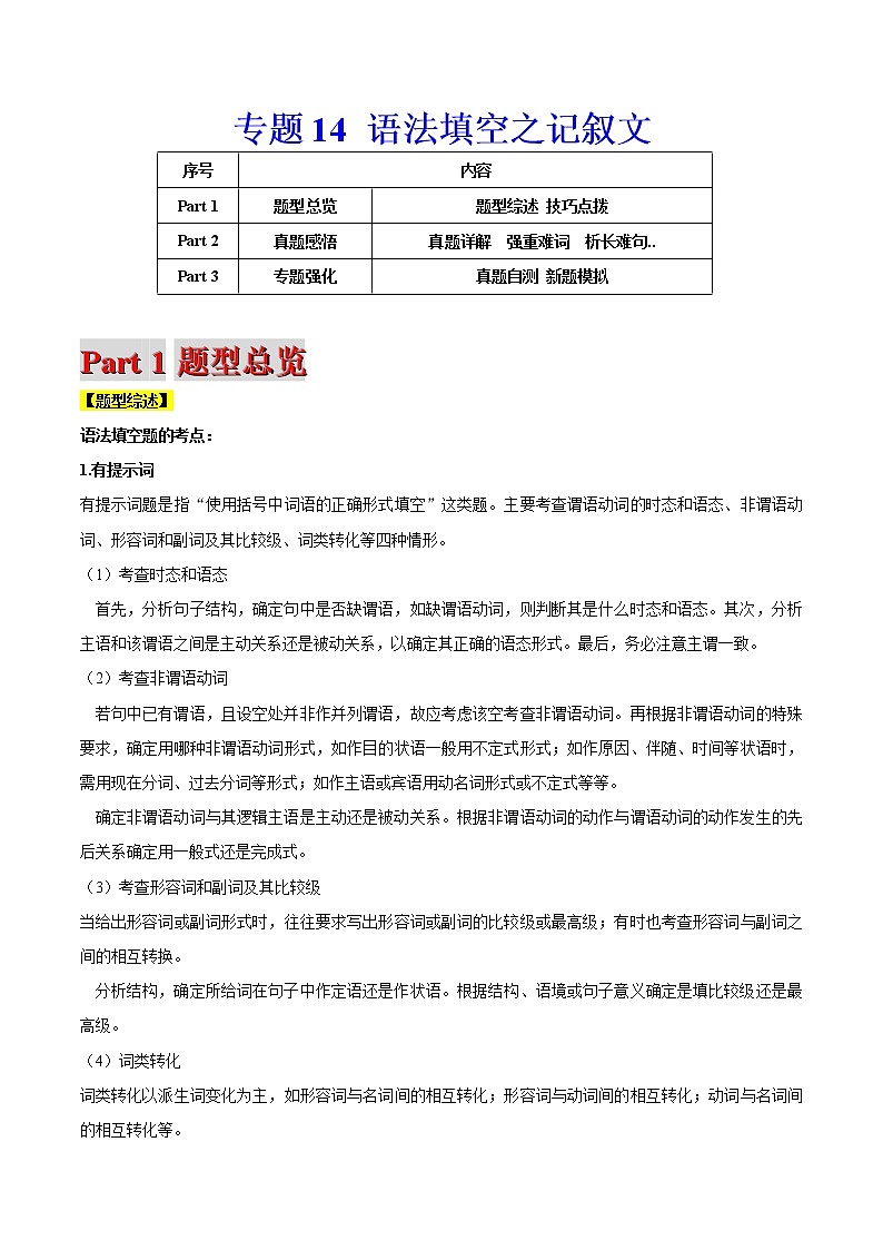 高考英语二轮复习题型专题14 语法填空之记叙文（原卷版）第1页