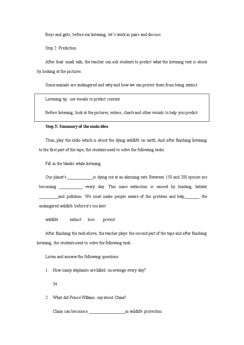 Unit 2 Wildlife protection Listening&Speaking 教学设计03