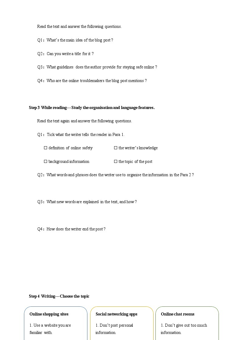 Unit 3 The internet Reading for writing 导学案02