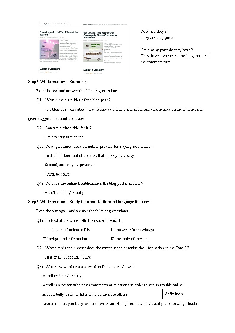 Unit 3 The internet  Reading for writing 教学设计第2页