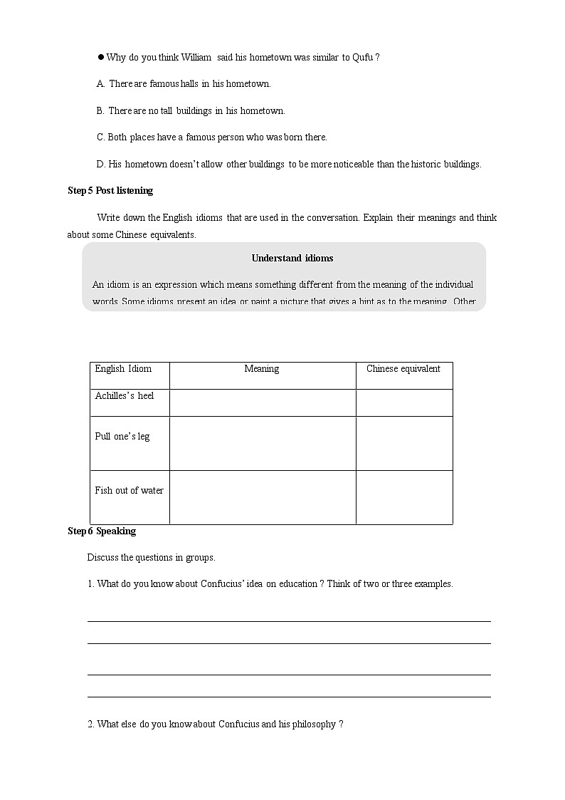 Unit 4 History and traditions Listening Speaking学案03