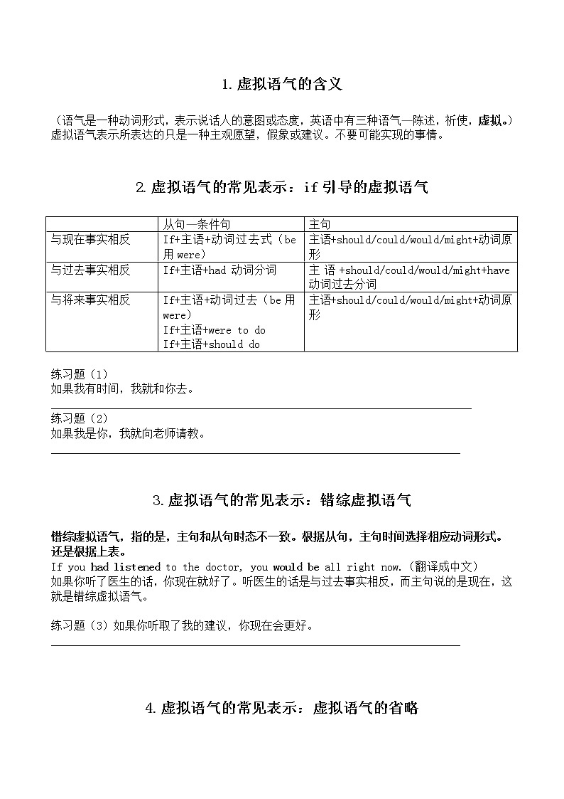 高考英语二轮复习虚拟语气讲义以及练习题（含答案）第1页
