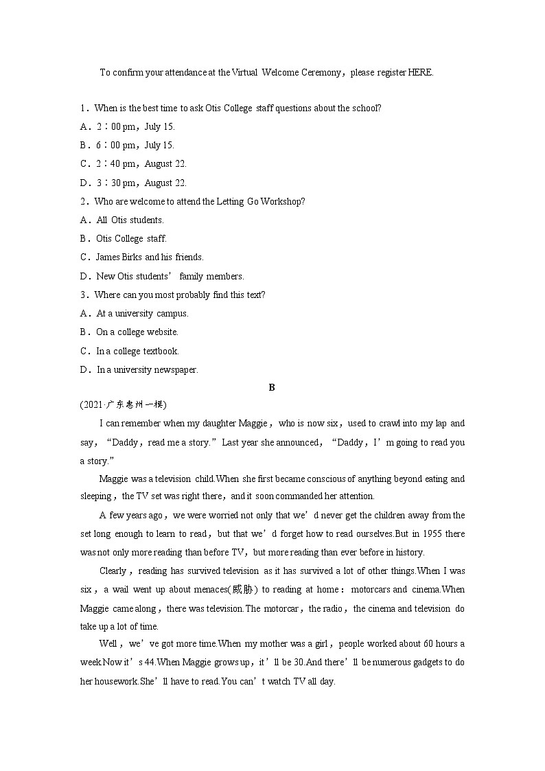 高考英语题型组合练(一)   阅读理解主题练 阅读理解＋阅读七选五（学生版+教师版）02