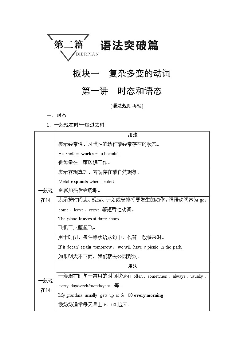 普通高中英语学业水平合格性考试第2篇板块1第1讲时态和语态学案01