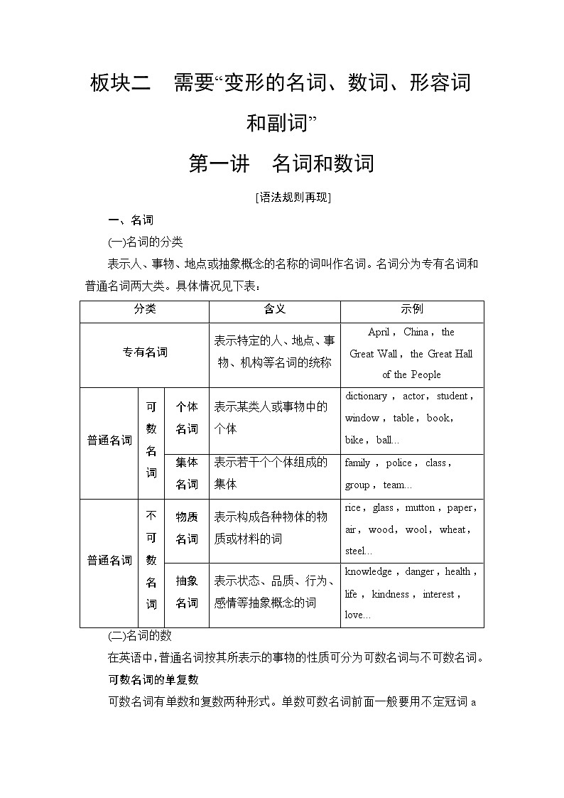 普通高中英语学业水平合格性考试第2篇板块2第1讲名词和数词学案第1页