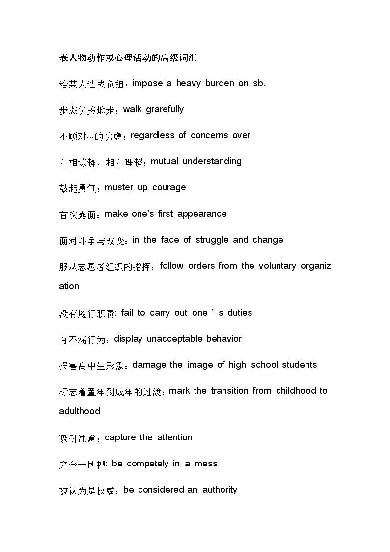 高中英语作文高级词汇大全第1页