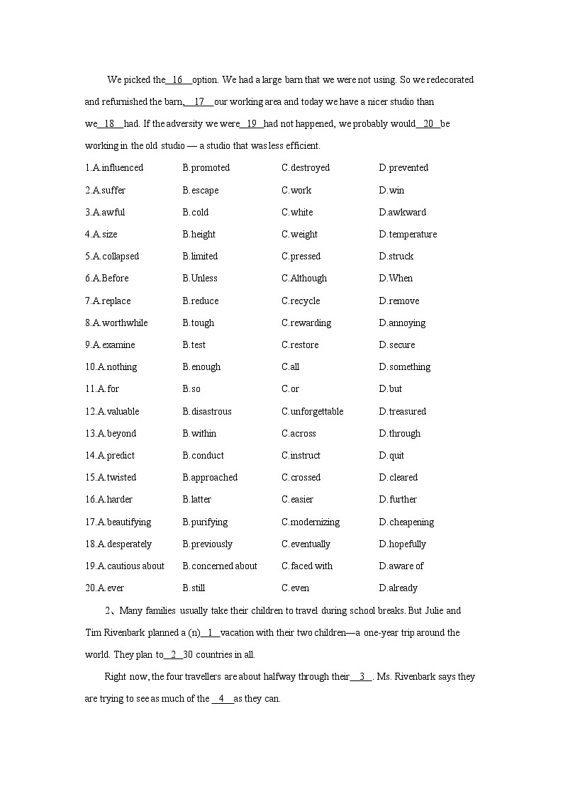 高考英语二轮复习 完型填空（2） (含解析)第2页
