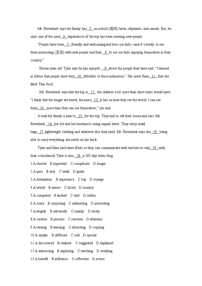 高考英语二轮复习 完型填空（2） (含解析)第3页