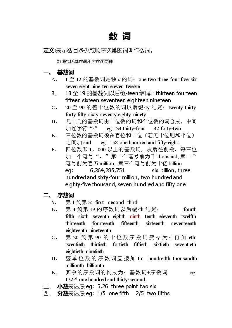 高考英语一轮复习知识点教案：数词第1页