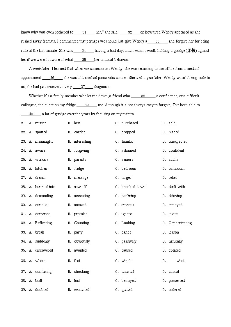 (新高考)高考英语二轮复习热点10 完形填空（原卷版）第3页