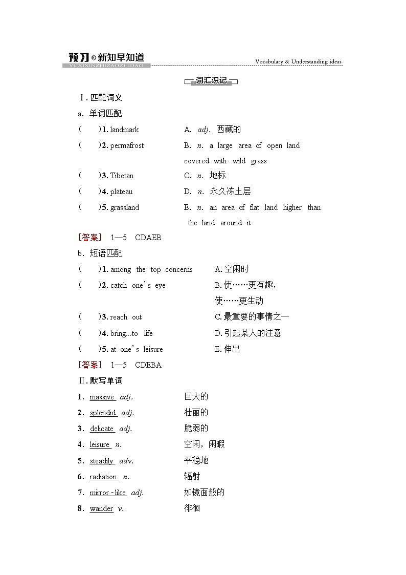 外研版高中英语选择性必修第一册Unit6预习新知早知道1课件+学案01