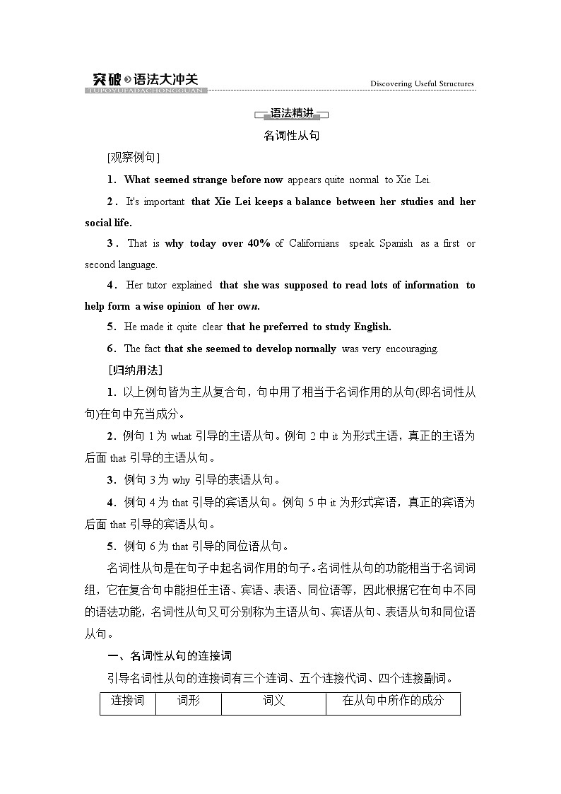 人教版高中英语选择性必修第二册UNIT 2 突破 语法大冲关课件+学案01
