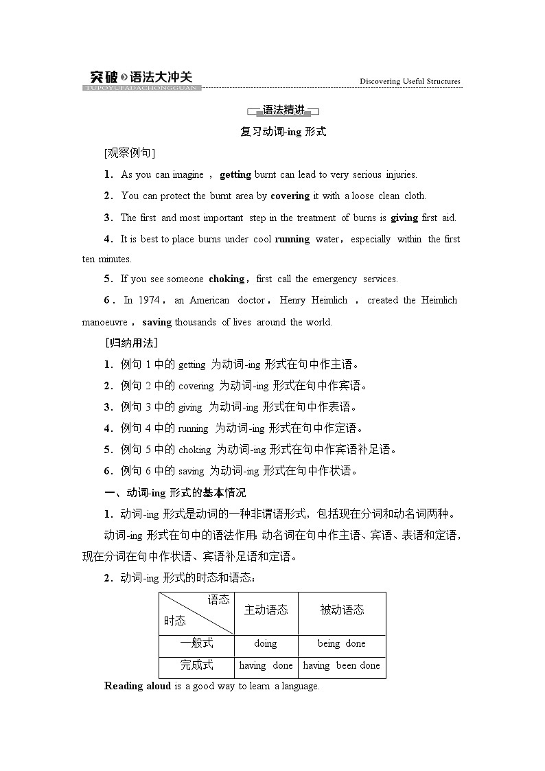 人教版高中英语选择性必修第二册UNIT 5 突破 语法大冲关课件+学案01