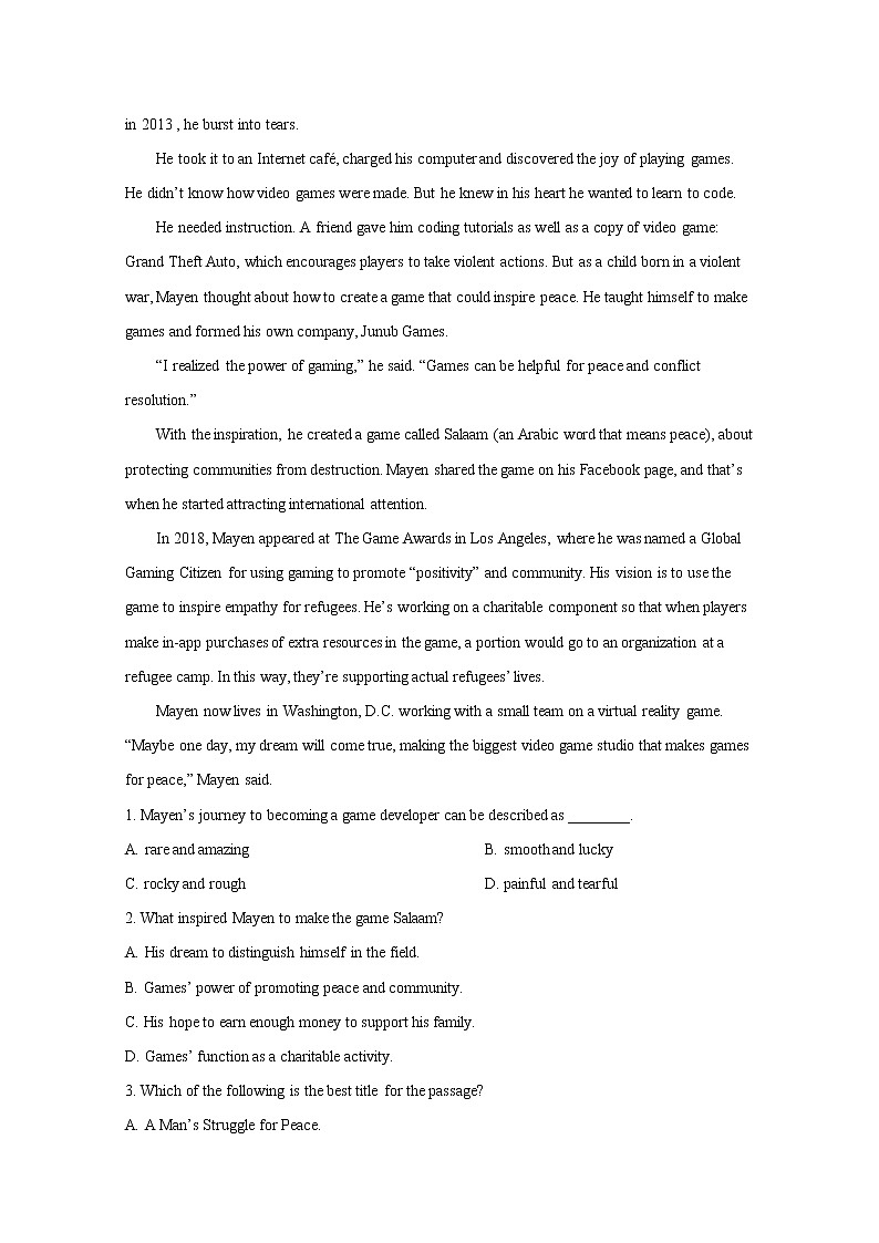 浙江省宁波市九校2021-2022学年高二英语上学期期末试题（Word版附解析）03