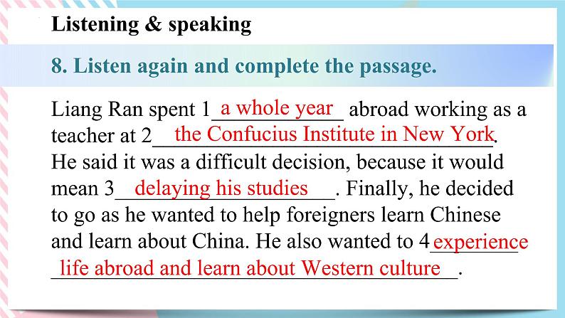 Unit 3 The World Meets China Using language课件05