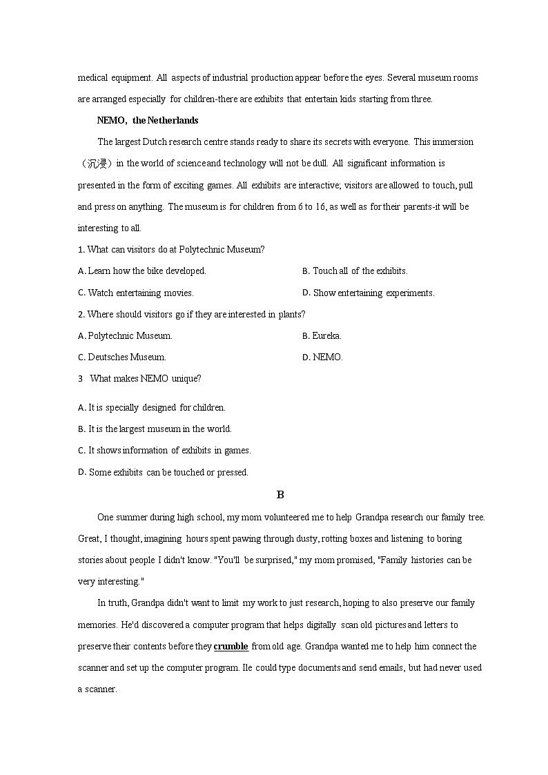 2021-2022学年新疆喀什二中高一上学期期中考试英语试题含答案第2页