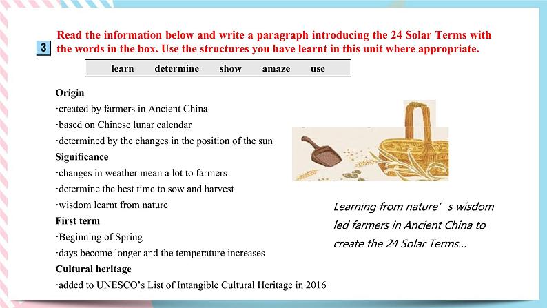 Unit 5 Learning from Nature  Using language课件04