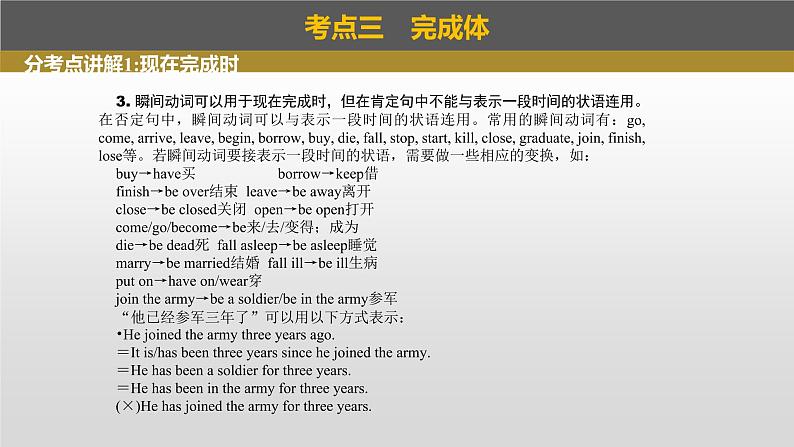 2023年高考英语一轮专题复习语法精讲：动词(2) 完成体、完成进行时、时态的呼应 课件第6页