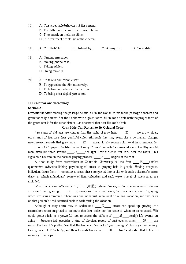 奉贤区 2022-2023学年度第一学期高三年级一模英语考试含答案03