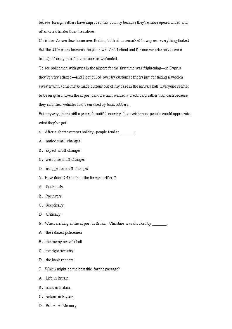 河北省石家庄市正定中学2022-2023学年高三英语上学期12月月考试题（Word版附答案）03