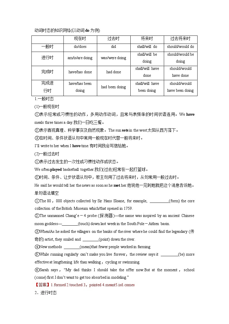 【寒假自学】2023年人教版(2019)高二英语（选择性必修第一--三册）-第16讲 语法过关一（谓语动词及非谓语动词） 寒假精品讲学案02