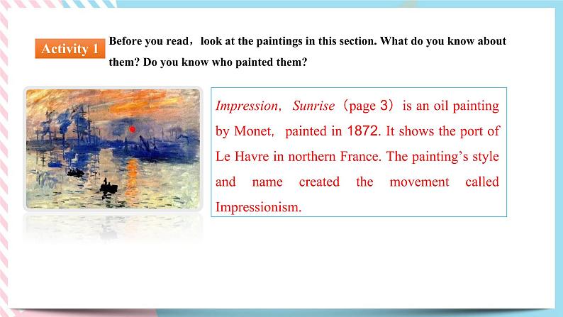 Unit 1 Art  Reading and Thinking课件05