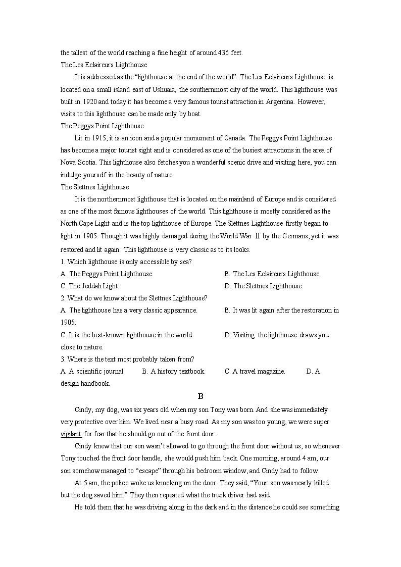 2021-2022学年高二上学期期末考试英语试题（试卷版）第3页