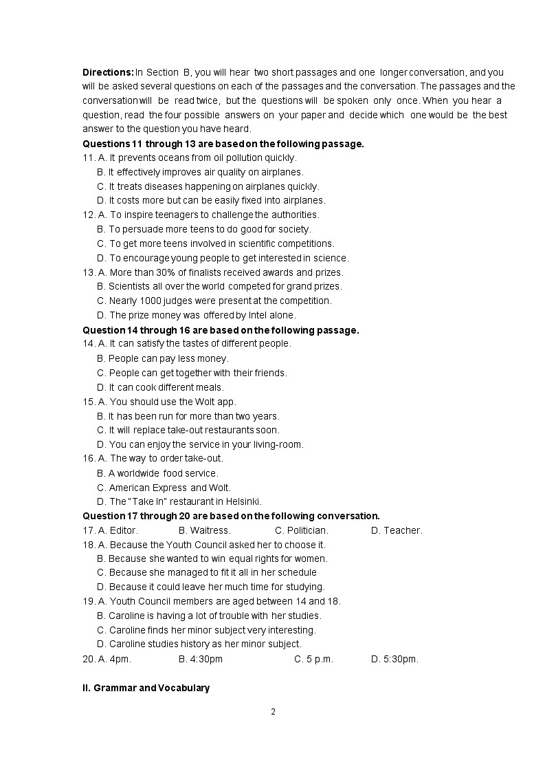 2021-2022学年上海市曹杨第二中学高三上学期期中考试英语试题02