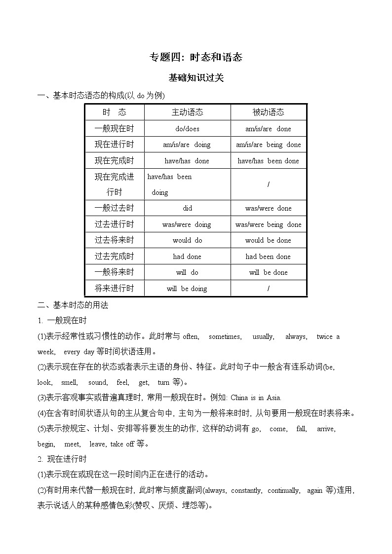 2023届高考英语二轮复习时态和语态学案01