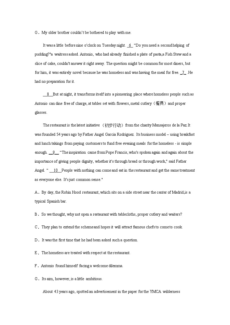 2023届高考英语二轮复习阅读七选五分类训练：记叙文作业含答案第2页